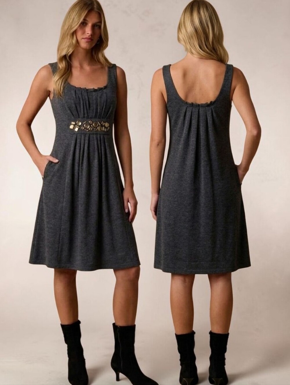 VINCE Wool Jewel Embellished Shift Dress - Size S